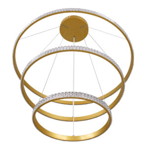 GloboStar® DIAMOND TRIO 61139 Κρεμαστό Φωτιστικό Δαχτυλίδι-Κύκλος LED CCT 120W 14723lm 360° AC 220-240V – Εναλλαγή Φωτισμού μέσω Τηλεχειριστηρίου All In One Ψυχρό 6000k+Φυσικό 4500k+Θερμό 2700k Dimmable Φ40+60+80cm – Χρυσό Βούρτσας – 3 Years Warranty