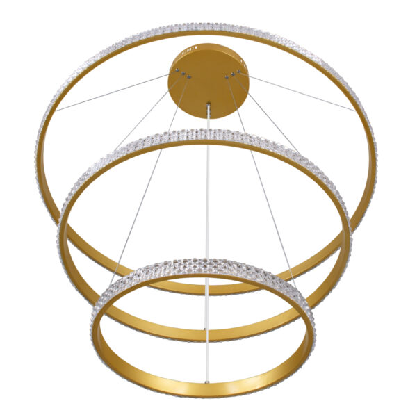 GloboStar® DIAMOND TRIO 61139 Κρεμαστό Φωτιστικό Δαχτυλίδι-Κύκλος LED CCT 120W 14723lm 360° AC 220-240V – Εναλλαγή Φωτισμού μέσω Τηλεχειριστηρίου All In One Ψυχρό 6000k+Φυσικό 4500k+Θερμό 2700k Dimmable Φ40+60+80cm – Χρυσό Βούρτσας – 3 Years Warranty