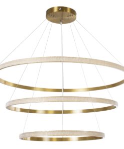 GloboStar® DIAMOND TRIO 61141 Κρεμαστό Φωτιστικό Δαχτυλίδι-Κύκλος LED CCT 150W 18379lm 360° AC 220-240V – Εναλλαγή Φωτισμού μέσω Τηλεχειριστηρίου All In One Ψυχρό 6000k+Φυσικό 4500k+Θερμό 2700k Dimmable Φ60+80+100cm – Χρυσό Βούρτσας – 3 Years Warranty