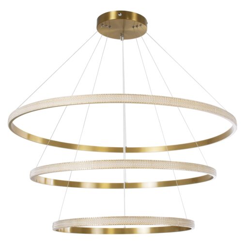 GloboStar® DIAMOND TRIO 61141 Κρεμαστό Φωτιστικό Δαχτυλίδι-Κύκλος LED CCT 150W 18379lm 360° AC 220-240V – Εναλλαγή Φωτισμού μέσω Τηλεχειριστηρίου All In One Ψυχρό 6000k+Φυσικό 4500k+Θερμό 2700k Dimmable Φ60+80+100cm – Χρυσό Βούρτσας – 3 Years Warranty