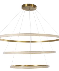 GloboStar® DIAMOND TRIO 61141 Κρεμαστό Φωτιστικό Δαχτυλίδι-Κύκλος LED CCT 150W 18379lm 360° AC 220-240V – Εναλλαγή Φωτισμού μέσω Τηλεχειριστηρίου All In One Ψυχρό 6000k+Φυσικό 4500k+Θερμό 2700k Dimmable Φ60+80+100cm – Χρυσό Βούρτσας – 3 Years Warranty