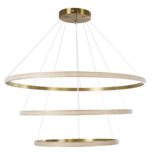 GloboStar® DIAMOND TRIO 61141 Κρεμαστό Φωτιστικό Δαχτυλίδι-Κύκλος LED CCT 150W 18379lm 360° AC 220-240V – Εναλλαγή Φωτισμού μέσω Τηλεχειριστηρίου All In One Ψυχρό 6000k+Φυσικό 4500k+Θερμό 2700k Dimmable Φ60+80+100cm – Χρυσό Βούρτσας – 3 Years Warranty