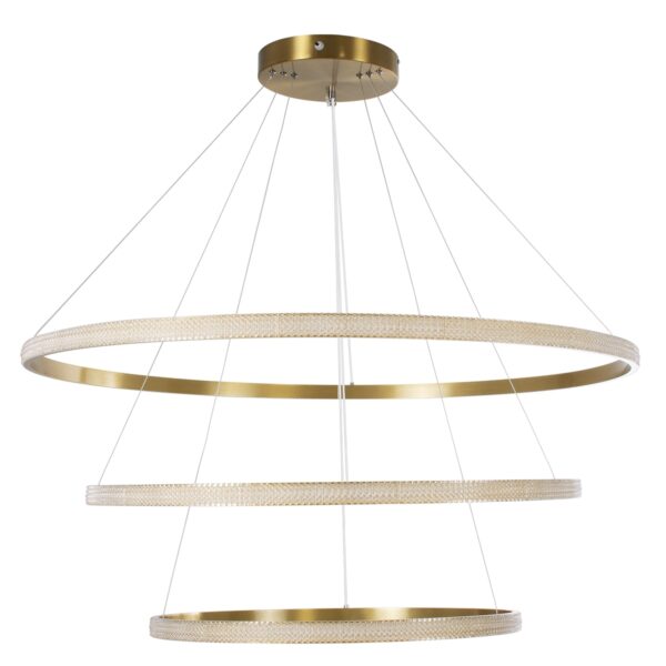 GloboStar® DIAMOND TRIO 61141 Κρεμαστό Φωτιστικό Δαχτυλίδι-Κύκλος LED CCT 150W 18379lm 360° AC 220-240V – Εναλλαγή Φωτισμού μέσω Τηλεχειριστηρίου All In One Ψυχρό 6000k+Φυσικό 4500k+Θερμό 2700k Dimmable Φ60+80+100cm – Χρυσό Βούρτσας – 3 Years Warranty