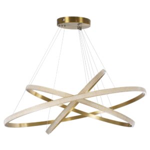 GloboStar® DIAMOND TRIO 61141-DECO Κρεμαστό Φωτιστικό Δαχτυλίδι-Κύκλος LED CCT 150W 18379lm 360° AC 220-240V – Εναλλαγή Φωτισμού μέσω Τηλεχειριστηρίου All In One Ψυχρό 6000k+Φυσικό 4500k+Θερμό 2700k Dimmable Φ60+80+100cm – Χρυσό Βούρτσας – 3 Years Warrant