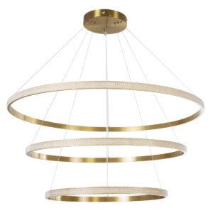GloboStar® DIAMOND TRIO 61141 Κρεμαστό Φωτιστικό Δαχτυλίδι-Κύκλος LED CCT 150W 18379lm 360° AC 220-240V – Εναλλαγή Φωτισμού μέσω Τηλεχειριστηρίου All In One Ψυχρό 6000k+Φυσικό 4500k+Θερμό 2700k Dimmable Φ60+80+100cm – Χρυσό Βούρτσας – 3 Years Warranty