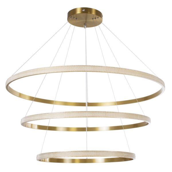 GloboStar® DIAMOND TRIO 61141 Κρεμαστό Φωτιστικό Δαχτυλίδι-Κύκλος LED CCT 150W 18379lm 360° AC 220-240V – Εναλλαγή Φωτισμού μέσω Τηλεχειριστηρίου All In One Ψυχρό 6000k+Φυσικό 4500k+Θερμό 2700k Dimmable Φ60+80+100cm – Χρυσό Βούρτσας – 3 Years Warranty