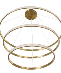 GloboStar® DIAMOND TRIO 61141 Κρεμαστό Φωτιστικό Δαχτυλίδι-Κύκλος LED CCT 150W 18379lm 360° AC 220-240V – Εναλλαγή Φωτισμού μέσω Τηλεχειριστηρίου All In One Ψυχρό 6000k+Φυσικό 4500k+Θερμό 2700k Dimmable Φ60+80+100cm – Χρυσό Βούρτσας – 3 Years Warranty