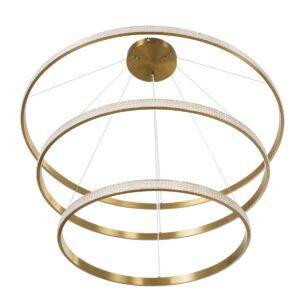 GloboStar® DIAMOND TRIO 61141 Κρεμαστό Φωτιστικό Δαχτυλίδι-Κύκλος LED CCT 150W 18379lm 360° AC 220-240V – Εναλλαγή Φωτισμού μέσω Τηλεχειριστηρίου All In One Ψυχρό 6000k+Φυσικό 4500k+Θερμό 2700k Dimmable Φ60+80+100cm – Χρυσό Βούρτσας – 3 Years Warranty