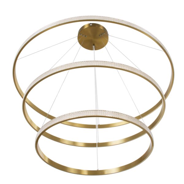 GloboStar® DIAMOND TRIO 61141 Κρεμαστό Φωτιστικό Δαχτυλίδι-Κύκλος LED CCT 150W 18379lm 360° AC 220-240V – Εναλλαγή Φωτισμού μέσω Τηλεχειριστηρίου All In One Ψυχρό 6000k+Φυσικό 4500k+Θερμό 2700k Dimmable Φ60+80+100cm – Χρυσό Βούρτσας – 3 Years Warranty