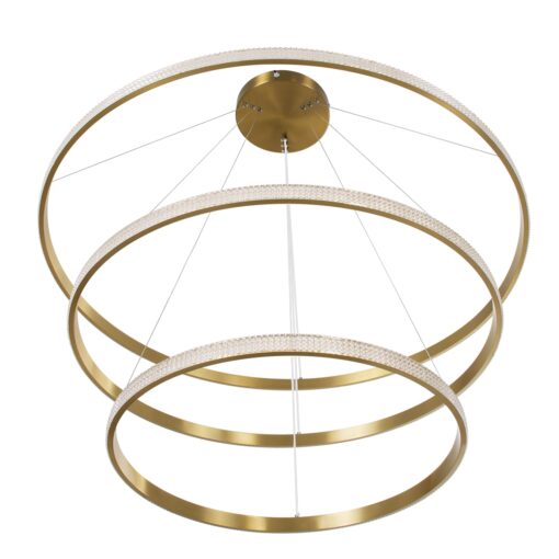 GloboStar® DIAMOND TRIO 61141-DECO Κρεμαστό Φωτιστικό Δαχτυλίδι-Κύκλος LED CCT 150W 18379lm 360° AC 220-240V – Εναλλαγή Φωτισμού μέσω Τηλεχειριστηρίου All In One Ψυχρό 6000k+Φυσικό 4500k+Θερμό 2700k Dimmable Φ60+80+100cm – Χρυσό Βούρτσας – 3 Years Warrant