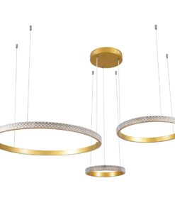 GloboStar® DIAMOND TRIO 61143 Κρεμαστό Φωτιστικό Δαχτυλίδι-Κύκλος LED CCT 100W 12123lm 360° AC 220-240V – Εναλλαγή Φωτισμού μέσω Τηλεχειριστηρίου All In One Ψυχρό 6000k+Φυσικό 4500k+Θερμό 2700k Dimmable Φ25+40+60cm – Χρυσό Βούρτσας – 3 Years Warranty