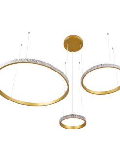 GloboStar® DIAMOND TRIO 61143 Κρεμαστό Φωτιστικό Δαχτυλίδι-Κύκλος LED CCT 100W 12123lm 360° AC 220-240V – Εναλλαγή Φωτισμού μέσω Τηλεχειριστηρίου All In One Ψυχρό 6000k+Φυσικό 4500k+Θερμό 2700k Dimmable Φ25+40+60cm – Χρυσό Βούρτσας – 3 Years Warranty