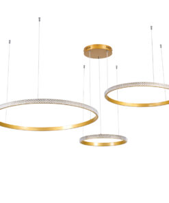 GloboStar® DIAMOND TRIO 61145 Κρεμαστό Φωτιστικό Δαχτυλίδι-Κύκλος LED CCT 120W 14723lm 360° AC 220-240V – Εναλλαγή Φωτισμού μέσω Τηλεχειριστηρίου All In One Ψυχρό 6000k+Φυσικό 4500k+Θερμό 2700k Dimmable Φ40+60+80cm – Χρυσό Βούρτσας – 3 Years Warranty