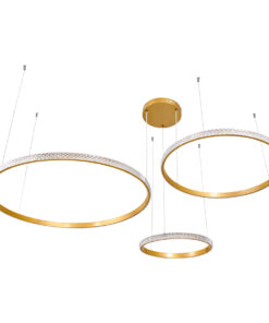 GloboStar® DIAMOND TRIO 61145 Κρεμαστό Φωτιστικό Δαχτυλίδι-Κύκλος LED CCT 120W 14723lm 360° AC 220-240V – Εναλλαγή Φωτισμού μέσω Τηλεχειριστηρίου All In One Ψυχρό 6000k+Φυσικό 4500k+Θερμό 2700k Dimmable Φ40+60+80cm – Χρυσό Βούρτσας – 3 Years Warranty