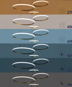 GloboStar® DIAMOND TRIO 61145 Κρεμαστό Φωτιστικό Δαχτυλίδι-Κύκλος LED CCT 120W 14723lm 360° AC 220-240V – Εναλλαγή Φωτισμού μέσω Τηλεχειριστηρίου All In One Ψυχρό 6000k+Φυσικό 4500k+Θερμό 2700k Dimmable Φ40+60+80cm – Χρυσό Βούρτσας – 3 Years Warranty