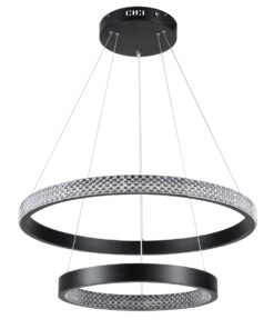 GloboStar® DIAMOND DUO 61150-DECO Κρεμαστό Φωτιστικό Δαχτυλίδι-Κύκλος LED CCT 75W 8743lm 360° AC 220-240V – Εναλλαγή Φωτισμού μέσω Τηλεχειριστηρίου All In One Ψυχρό 6000k+Φυσικό 4500k+Θερμό 2700k Dimmable Φ40+60cm – Μαύρο – 3 Years Warranty