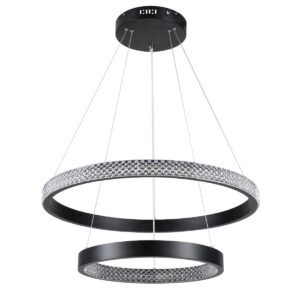 GloboStar® DIAMOND DUO 61150-DECO Κρεμαστό Φωτιστικό Δαχτυλίδι-Κύκλος LED CCT 75W 8743lm 360° AC 220-240V – Εναλλαγή Φωτισμού μέσω Τηλεχειριστηρίου All In One Ψυχρό 6000k+Φυσικό 4500k+Θερμό 2700k Dimmable Φ40+60cm – Μαύρο – 3 Years Warranty
