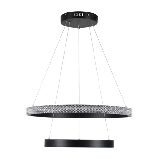 GloboStar® DIAMOND DUO 61150-DECO Κρεμαστό Φωτιστικό Δαχτυλίδι-Κύκλος LED CCT 75W 8743lm 360° AC 220-240V – Εναλλαγή Φωτισμού μέσω Τηλεχειριστηρίου All In One Ψυχρό 6000k+Φυσικό 4500k+Θερμό 2700k Dimmable Φ40+60cm – Μαύρο – 3 Years Warranty