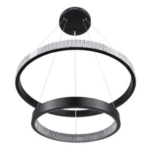 GloboStar® DIAMOND DUO 61150-DECO Κρεμαστό Φωτιστικό Δαχτυλίδι-Κύκλος LED CCT 75W 8743lm 360° AC 220-240V – Εναλλαγή Φωτισμού μέσω Τηλεχειριστηρίου All In One Ψυχρό 6000k+Φυσικό 4500k+Θερμό 2700k Dimmable Φ40+60cm – Μαύρο – 3 Years Warranty