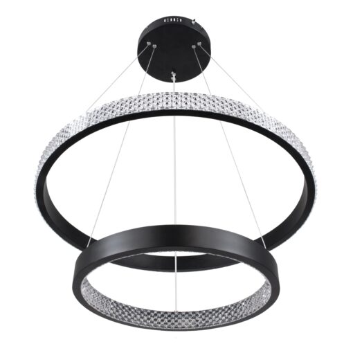 GloboStar® DIAMOND DUO 61150 Κρεμαστό Φωτιστικό Δαχτυλίδι-Κύκλος LED CCT 75W 8743lm 360° AC 220-240V – Εναλλαγή Φωτισμού μέσω Τηλεχειριστηρίου All In One Ψυχρό 6000k+Φυσικό 4500k+Θερμό 2700k Dimmable Φ40+60cm – Μαύρο – 3 Years Warranty