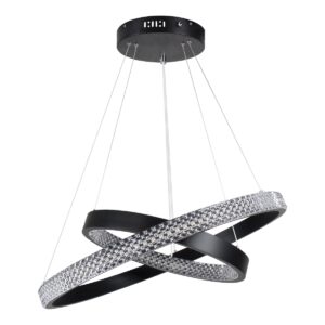 GloboStar® DIAMOND DUO 61150 Κρεμαστό Φωτιστικό Δαχτυλίδι-Κύκλος LED CCT 75W 8743lm 360° AC 220-240V – Εναλλαγή Φωτισμού μέσω Τηλεχειριστηρίου All In One Ψυχρό 6000k+Φυσικό 4500k+Θερμό 2700k Dimmable Φ40+60cm – Μαύρο – 3 Years Warranty
