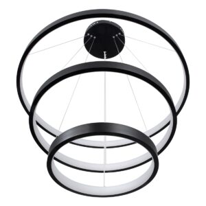 GloboStar® NEMESIS TRIO 61170 Κρεμαστό Φωτιστικό Δαχτυλίδι-Κύκλος LED CCT 120W 14723lm 360° AC 220-240V – Εναλλαγή Φωτισμού μέσω Τηλεχειριστηρίου All In One Ψυχρό 6000k+Φυσικό 4500k+Θερμό 2700k Dimmable Φ40+60+80cm – Μαύρο – 3 Years Warranty