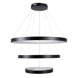 GloboStar® NEMESIS TRIO 61170 Κρεμαστό Φωτιστικό Δαχτυλίδι-Κύκλος LED CCT 120W 14723lm 360° AC 220-240V – Εναλλαγή Φωτισμού μέσω Τηλεχειριστηρίου All In One Ψυχρό 6000k+Φυσικό 4500k+Θερμό 2700k Dimmable Φ40+60+80cm – Μαύρο – 3 Years Warranty