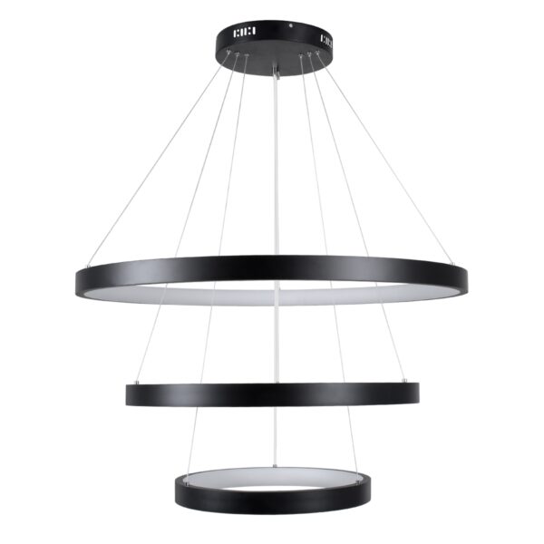 GloboStar® NEMESIS TRIO 61170 Κρεμαστό Φωτιστικό Δαχτυλίδι-Κύκλος LED CCT 120W 14723lm 360° AC 220-240V – Εναλλαγή Φωτισμού μέσω Τηλεχειριστηρίου All In One Ψυχρό 6000k+Φυσικό 4500k+Θερμό 2700k Dimmable Φ40+60+80cm – Μαύρο – 3 Years Warranty