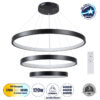 GloboStar® NEMESIS TRIO 61170 Κρεμαστό Φωτιστικό Δαχτυλίδι-Κύκλος LED CCT 120W 14723lm 360° AC 220-240V – Εναλλαγή Φωτισμού μέσω Τηλεχειριστηρίου All In One Ψυχρό 6000k+Φυσικό 4500k+Θερμό 2700k Dimmable Φ40+60+80cm – Μαύρο – 3 Years Warranty
