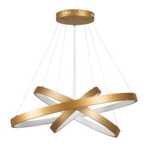 GloboStar® NEMESIS TRIO 61172 Κρεμαστό Φωτιστικό Δαχτυλίδι-Κύκλος LED CCT 120W 14723lm 360° AC 220-240V – Εναλλαγή Φωτισμού μέσω Τηλεχειριστηρίου All In One Ψυχρό 6000k+Φυσικό 4500k+Θερμό 2700k Dimmable Φ40+60+80cm – Χρυσό Βούρτσας – 3 Years Warranty
