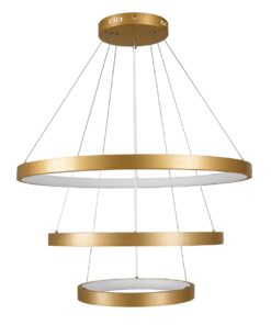 GloboStar® NEMESIS TRIO 61172 Κρεμαστό Φωτιστικό Δαχτυλίδι-Κύκλος LED CCT 120W 14723lm 360° AC 220-240V – Εναλλαγή Φωτισμού μέσω Τηλεχειριστηρίου All In One Ψυχρό 6000k+Φυσικό 4500k+Θερμό 2700k Dimmable Φ40+60+80cm – Χρυσό Βούρτσας – 3 Years Warranty