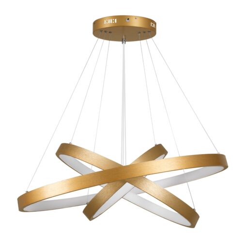 GloboStar® NEMESIS TRIO 61172-DECO Κρεμαστό Φωτιστικό Δαχτυλίδι-Κύκλος LED CCT 120W 14723lm 360° AC 220-240V – Εναλλαγή Φωτισμού μέσω Τηλεχειριστηρίου All In One Ψυχρό 6000k+Φυσικό 4500k+Θερμό 2700k Dimmable Φ40+60+80cm – Χρυσό Βούρτσας – 3 Years Warranty
