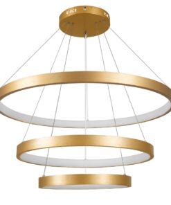 GloboStar® NEMESIS TRIO 61172-DECO Κρεμαστό Φωτιστικό Δαχτυλίδι-Κύκλος LED CCT 120W 14723lm 360° AC 220-240V – Εναλλαγή Φωτισμού μέσω Τηλεχειριστηρίου All In One Ψυχρό 6000k+Φυσικό 4500k+Θερμό 2700k Dimmable Φ40+60+80cm – Χρυσό Βούρτσας – 3 Years Warranty