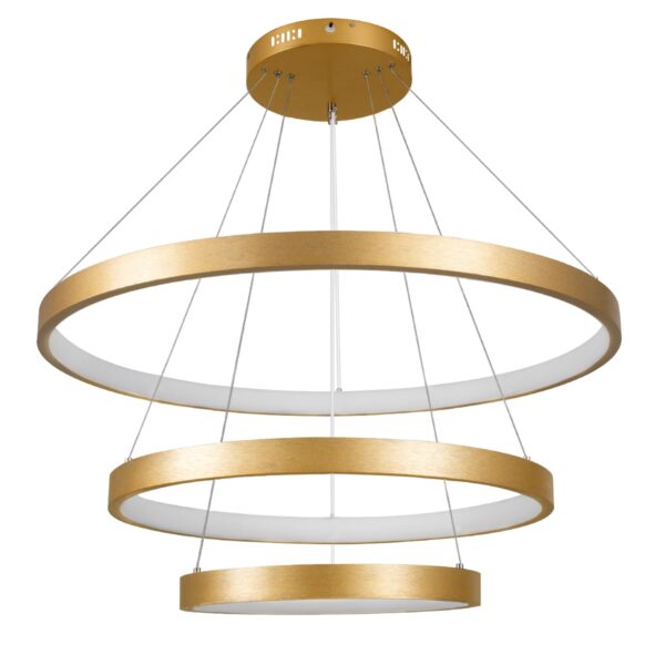 GloboStar® NEMESIS TRIO 61172-DECO Κρεμαστό Φωτιστικό Δαχτυλίδι-Κύκλος LED CCT 120W 14723lm 360° AC 220-240V – Εναλλαγή Φωτισμού μέσω Τηλεχειριστηρίου All In One Ψυχρό 6000k+Φυσικό 4500k+Θερμό 2700k Dimmable Φ40+60+80cm – Χρυσό Βούρτσας – 3 Years Warranty
