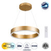 GloboStar® VENOM 61175 Κρεμαστό Φωτιστικό Δαχτυλίδι-Κύκλος LED CCT 30W 3513lm 120° AC 220-240V – Εναλλαγή Φωτισμού μέσω Τηλεχειριστηρίου All In One Ψυχρό 6000K+Φυσικό 4500K+Θερμό 2700K Dimmable Φ40cm – Χρυσό Βούρτσας – 3 Years Warranty