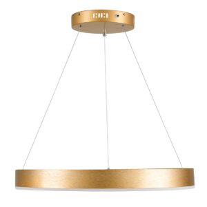 GloboStar® VENOM 61178 Κρεμαστό Φωτιστικό Δαχτυλίδι-Κύκλος LED CCT 45W 5269lm 120° AC 220-240V – Εναλλαγή Φωτισμού μέσω Τηλεχειριστηρίου All In One Ψυχρό 6000K+Φυσικό 4500K+Θερμό 2700K Dimmable Φ60cm – Χρυσό Βούρτσας – 3 Years Warranty