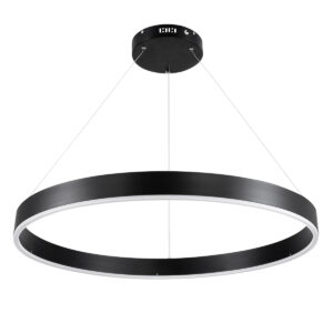 GloboStar® VENOM 61179 Κρεμαστό Φωτιστικό Δαχτυλίδι-Κύκλος LED CCT 67W 7863lm 120° AC 220-240V – Εναλλαγή Φωτισμού μέσω Τηλεχειριστηρίου All In One Ψυχρό 6000K+Φυσικό 4500K+Θερμό 2700K Dimmable Φ80cm – Μαύρο – 3 Years Warranty