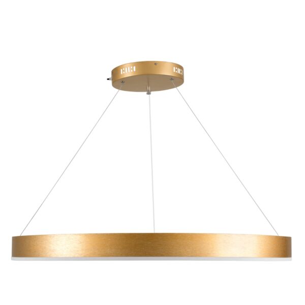 GloboStar® VENOM 61181 Κρεμαστό Φωτιστικό Δαχτυλίδι-Κύκλος LED CCT 67W 7863lm 120° AC 220-240V – Εναλλαγή Φωτισμού μέσω Τηλεχειριστηρίου All In One Ψυχρό 6000K+Φυσικό 4500K+Θερμό 2700K Dimmable Φ80cm – Χρυσό Βούρτσας – 3 Years Warranty