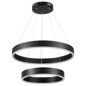 GloboStar® VENOM DUO 61185 Κρεμαστό Φωτιστικό Δαχτυλίδι-Κύκλος LED CCT 75W 8818lm 120° AC 220-240V – Εναλλαγή Φωτισμού μέσω Τηλεχειριστηρίου All In One Ψυχρό 6000K+Φυσικό 4500K+Θερμό 2700K Dimmable Φ60+80cm – Μαύρο – 3 Years Warranty