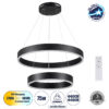 GloboStar® VENOM DUO 61185 Κρεμαστό Φωτιστικό Δαχτυλίδι-Κύκλος LED CCT 75W 8818lm 120° AC 220-240V – Εναλλαγή Φωτισμού μέσω Τηλεχειριστηρίου All In One Ψυχρό 6000K+Φυσικό 4500K+Θερμό 2700K Dimmable Φ60+80cm – Μαύρο – 3 Years Warranty