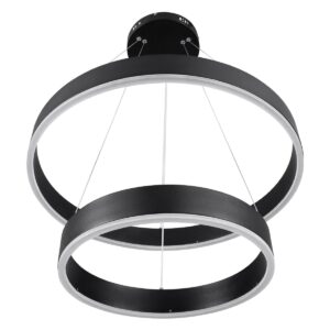 GloboStar® VENOM DUO 61185-DECO Κρεμαστό Φωτιστικό Δαχτυλίδι-Κύκλος LED CCT 75W 8818lm 120° AC 220-240V – Εναλλαγή Φωτισμού μέσω Τηλεχειριστηρίου All In One Ψυχρό 6000K+Φυσικό 4500K+Θερμό 2700K Dimmable Φ60+80cm – Μαύρο – 3 Years Warranty