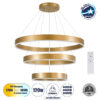 GloboStar® VENOM TRIO 61190 Κρεμαστό Φωτιστικό Δαχτυλίδι-Κύκλος LED CCT 120W 14158lm 120° AC 220-240V – Εναλλαγή Φωτισμού μέσω Τηλεχειριστηρίου All In One Ψυχρό 6000K+Φυσικό 4500K+Θερμό 2700K Dimmable Φ40+60+80cm – Χρυσό Βούρτσας – 3 Years Warranty