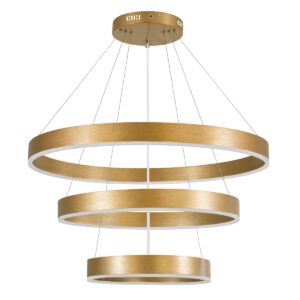 GloboStar® VENOM TRIO 61190 Κρεμαστό Φωτιστικό Δαχτυλίδι-Κύκλος LED CCT 120W 14158lm 120° AC 220-240V – Εναλλαγή Φωτισμού μέσω Τηλεχειριστηρίου All In One Ψυχρό 6000K+Φυσικό 4500K+Θερμό 2700K Dimmable Φ40+60+80cm – Χρυσό Βούρτσας – 3 Years Warranty