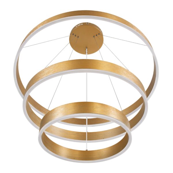 GloboStar® VENOM TRIO 61190 Κρεμαστό Φωτιστικό Δαχτυλίδι-Κύκλος LED CCT 120W 14158lm 120° AC 220-240V – Εναλλαγή Φωτισμού μέσω Τηλεχειριστηρίου All In One Ψυχρό 6000K+Φυσικό 4500K+Θερμό 2700K Dimmable Φ40+60+80cm – Χρυσό Βούρτσας – 3 Years Warranty