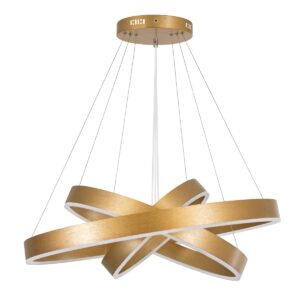 GloboStar® VENOM TRIO 61190 Κρεμαστό Φωτιστικό Δαχτυλίδι-Κύκλος LED CCT 120W 14158lm 120° AC 220-240V – Εναλλαγή Φωτισμού μέσω Τηλεχειριστηρίου All In One Ψυχρό 6000K+Φυσικό 4500K+Θερμό 2700K Dimmable Φ40+60+80cm – Χρυσό Βούρτσας – 3 Years Warranty