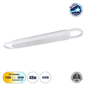 GloboStar® IGOR 61219 Φωτιστικό Οροφής Linear Design LED CCT 48W 5760lm 210° AC 220-240V – Εναλλαγή Φωτισμού μέσω Διακόπτη On/Off All In One Ψυχρό 6000k+Φυσικό 4500k+Θερμό 2700k Μ81 x Π13 x Υ4.5cm – Λευκό – 3 Years Warranty