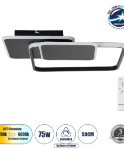 GloboStar® SQUARO 61231 Φωτιστικό Οροφής Δαχτυλίδι-Κύκλος LED CCT 75W 8400lm 360° AC 220-240V – Εναλλαγή Φωτισμού μέσω Τηλεχειριστηρίου All In One Ψυχρό 6000k+Φυσικό 4500k+Θερμό 2700k Dimmable Μ48.5 x Π51 x Υ9cm – Μαύρο – 3 Years Warranty