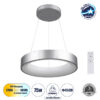 GloboStar® SALEM 61242 Κρεμαστή Πλαφονιέρα Οροφής Δαχτυλίδι-Κύκλος LED CCT 75W 8625lm 120° AC 220-240V – Εναλλαγή Φωτισμού μέσω Τηλεχειριστηρίου All In One Ψυχρό 6000k+Φυσικό 4500k+Θερμό 2700k Dimmable Φ45cm – Ασημί – 3 Years Warranty