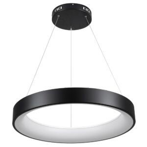 GloboStar® SALEM 61245 Κρεμαστή Πλαφονιέρα Οροφής Δαχτυλίδι-Κύκλος LED CCT 105W 12075lm 120° AC 220-240V – Εναλλαγή Φωτισμού μέσω Τηλεχειριστηρίου All In One Ψυχρό 6000k+Φυσικό 4500k+Θερμό 2700k Dimmable Φ60cm – Μαύρο – 3 Years Warranty