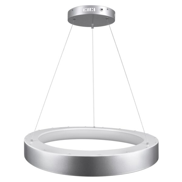 GloboStar® SALEM 61246 Κρεμαστή Πλαφονιέρα Οροφής Δαχτυλίδι-Κύκλος LED CCT 105W 12075lm 120° AC 220-240V – Εναλλαγή Φωτισμού μέσω Τηλεχειριστηρίου All In One Ψυχρό 6000k+Φυσικό 4500k+Θερμό 2700k Dimmable Φ60cm – Ασημί – 3 Years Warranty